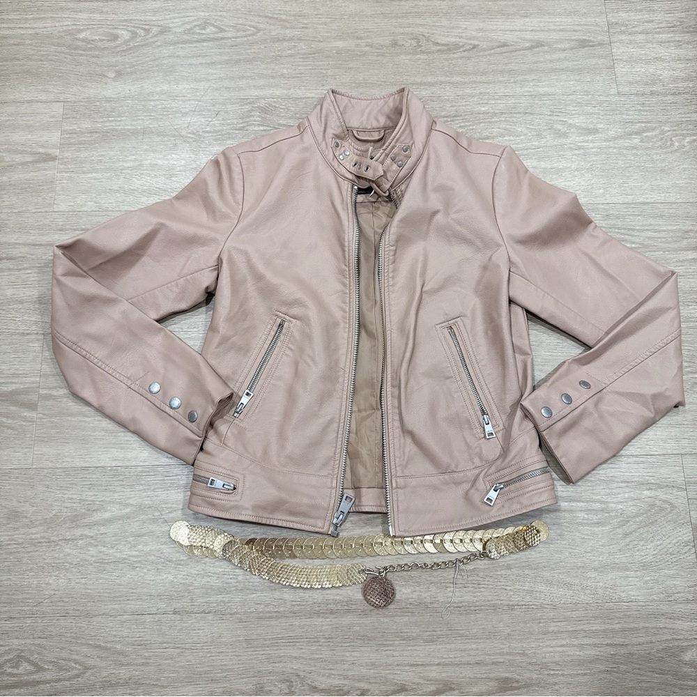 NWOT Levi's Tan Leather Moto Jacket Asymmetrical Zipper with waist chain S